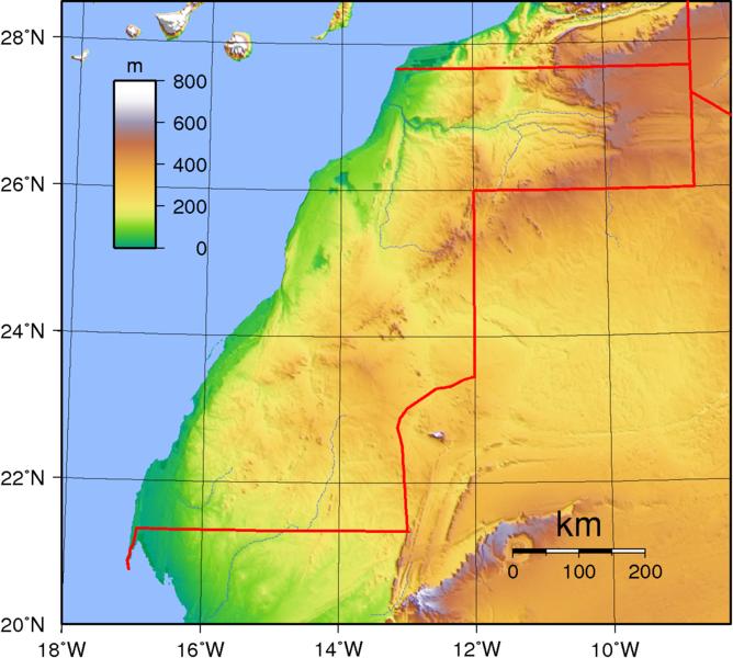 Westsahara, Relief, Topographie, Landkarte
